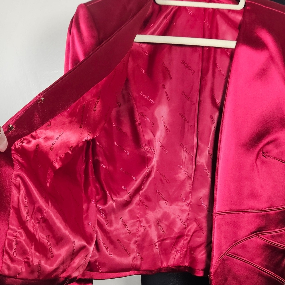 Bebe Red Satin Cropped Tailored Evening Jacket Women's 10 - Picture 6 of 8
